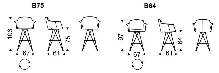 Sgabello Flaminio Cattelan Italia con braccioli dimensioni e misure