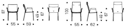 Isabel Ml Chair Cattelan Italia with armrests dimensions and sizes