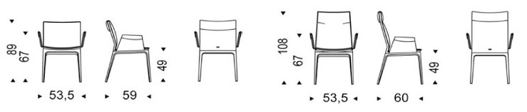 Sedia Sofia Cattelan Italia con braccioli dimensioni e misure