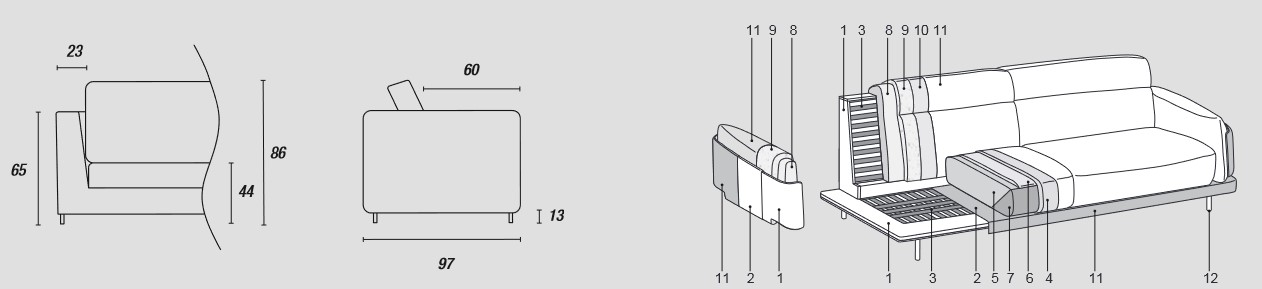 Skin Mix Ditre Italia 2 and 3 Seater Linear Sofa Features