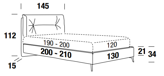 Dimensions of the Scotty Compact Felis single bed with one and a half seats