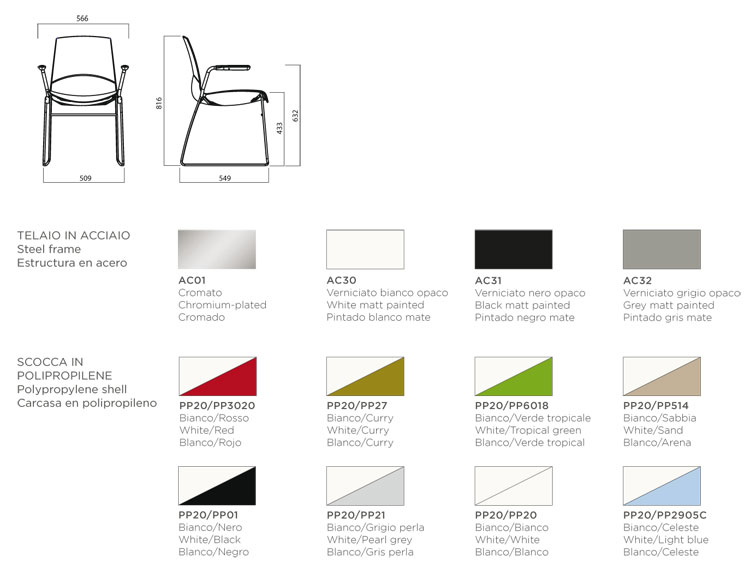 Sedia Now Sledge with arms Infiniti Design dimensioni e colori