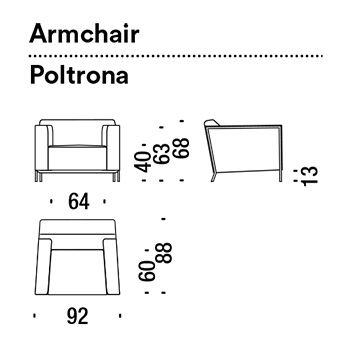 armchair steel moroso dimensions