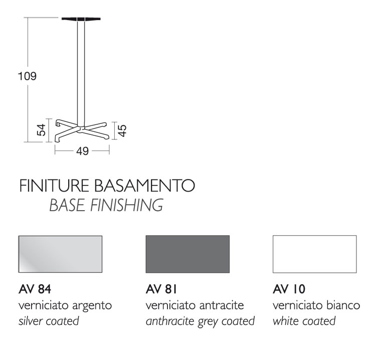 Dimensions de la table de bar Domino Scab H.110