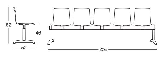 Dimensions of the Alice Fireproof 5-Seater Waiting Bench