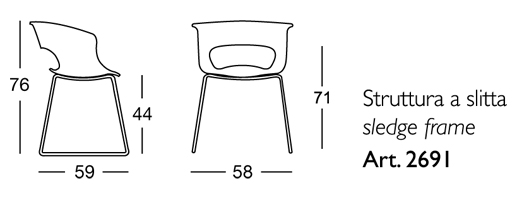 Dimensiones de la silla Miss B con base en trineo de Scab Design