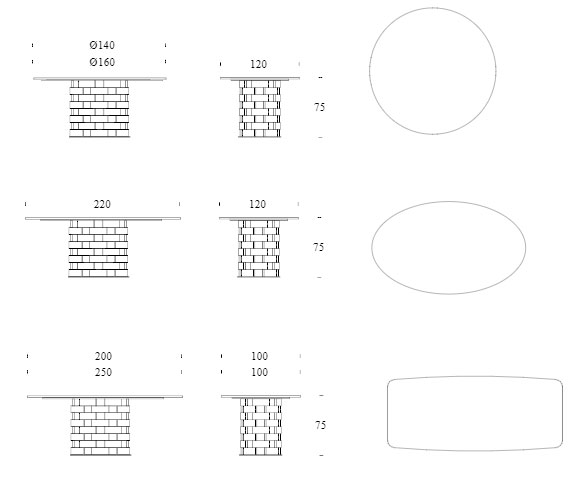 Table Colosseo Tonin Casa dimensions